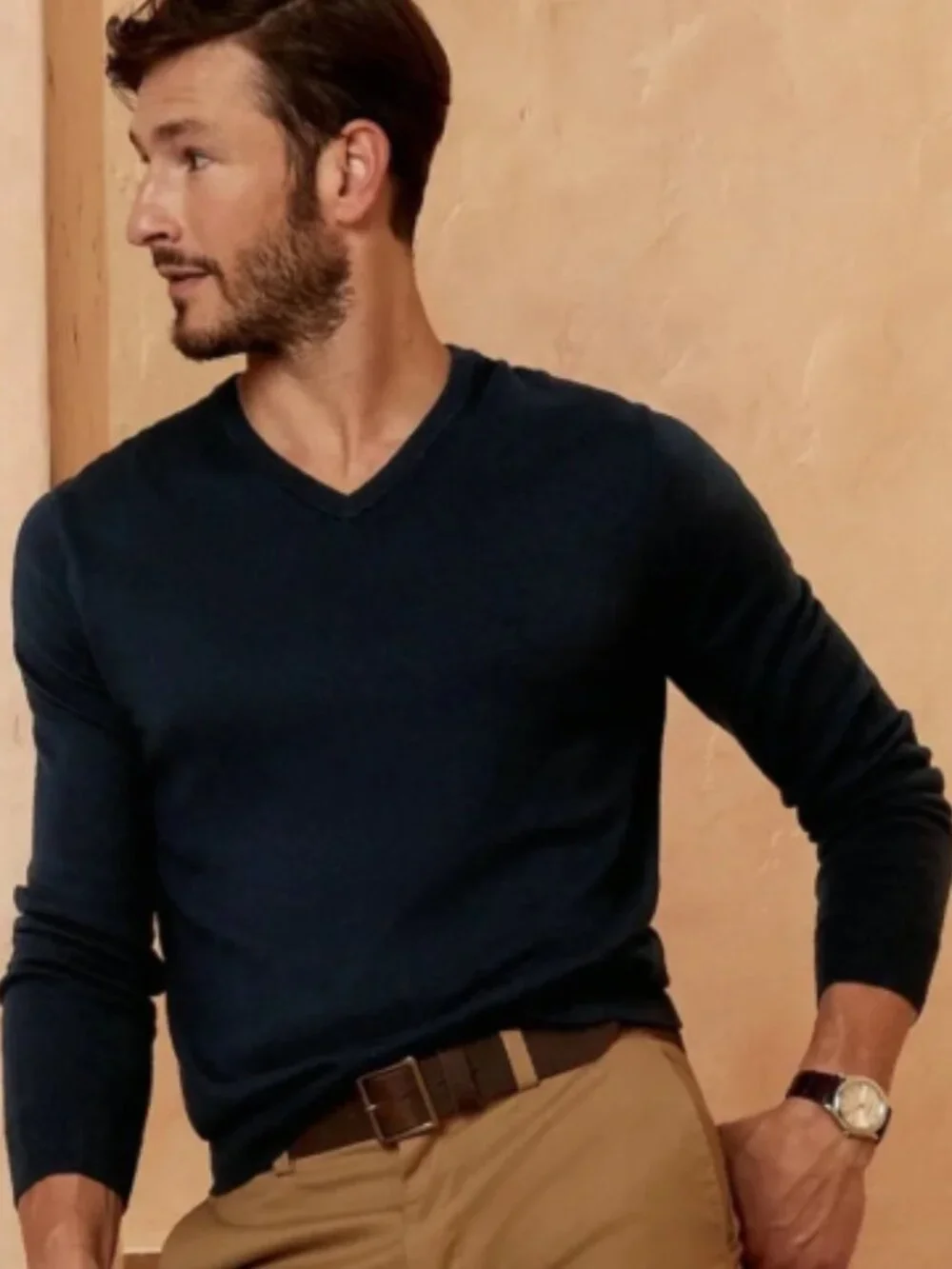 Banana Republic V Neck Sweater Luxury Blend Silk Cashmere Cotton Men's M Black